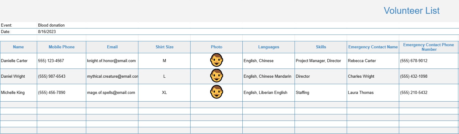 Volunteer List