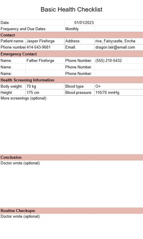 Basic Health Checklist
